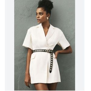 4SI3NNA LORENZO SHORT-SLEEVE BELTED MINI BLAZER DRESS